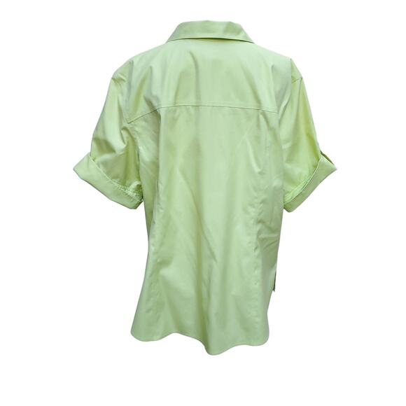 Chico's Yellow Green No Iron Button Down Short Sleeve Shirt Roll Tab Chicos 3 XL - Picture 12 of 16